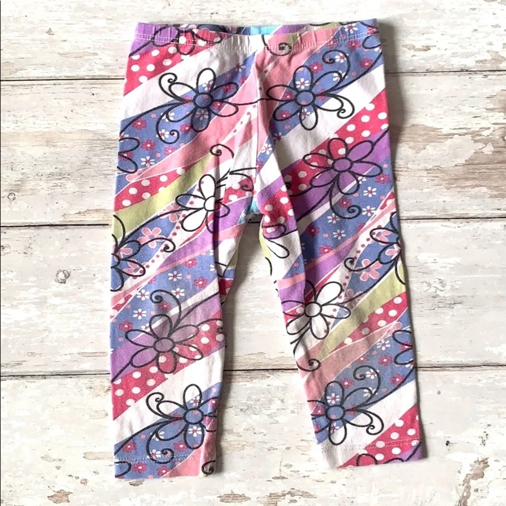 Girls 12m Outfit Children’s Place Floral Stripes Print Leggings Blue Onesie